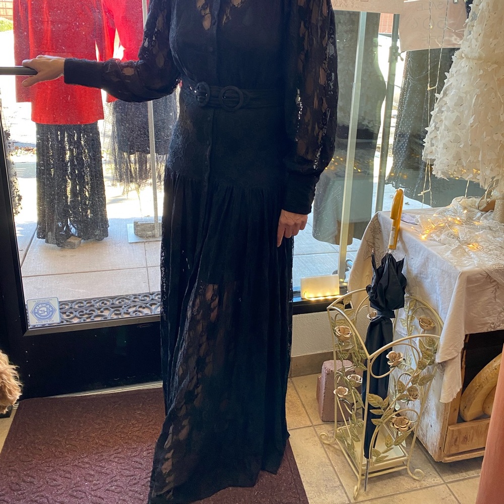 NWT sexy gown MAD FOR LOVE button-up black lace dress long sleeve sheer XS tag:S - Picture 2 of 14